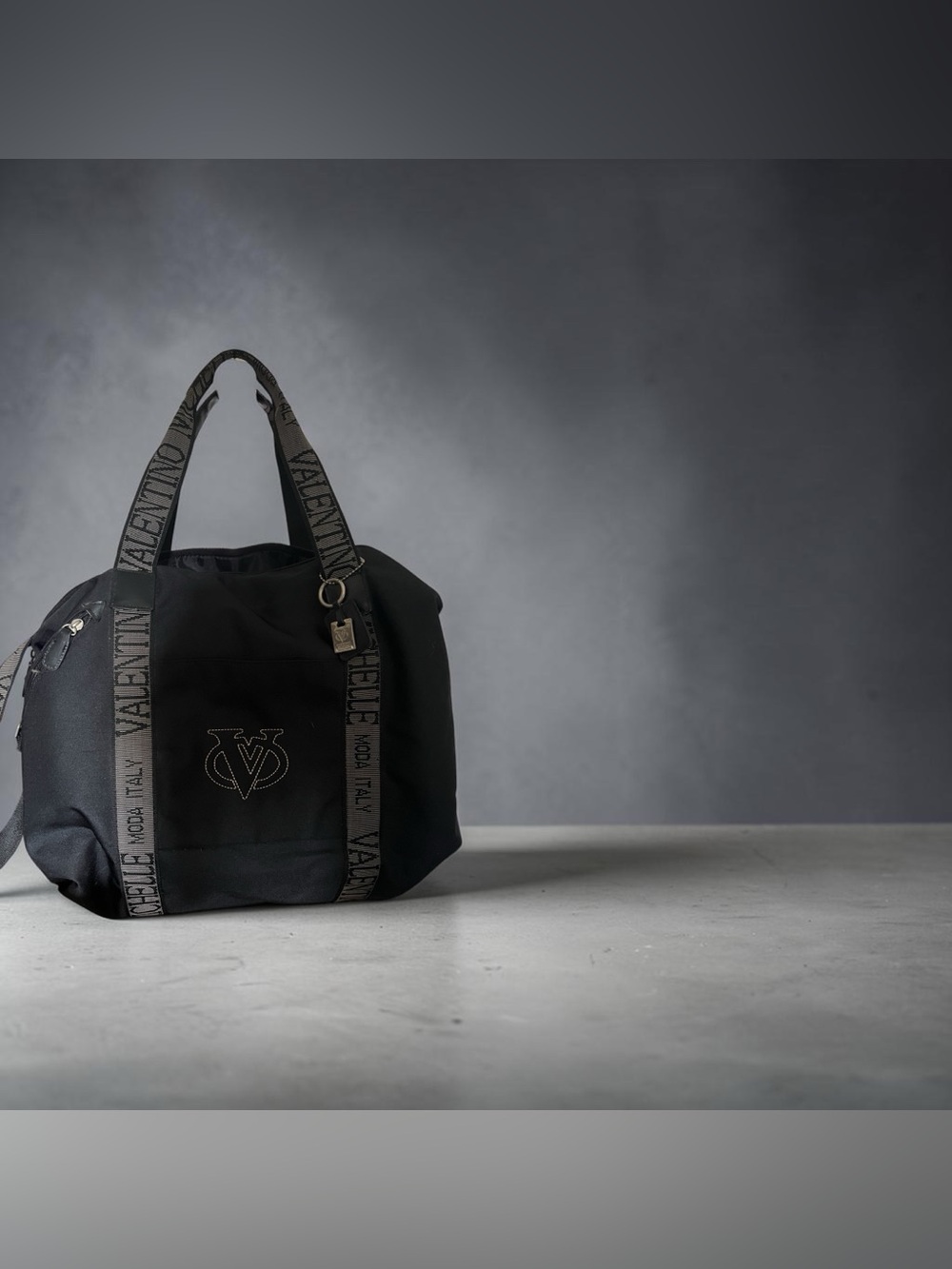 Vintage Valentino Michelle Italy Mode Black Nylon Travel Duffel Weekender Bag